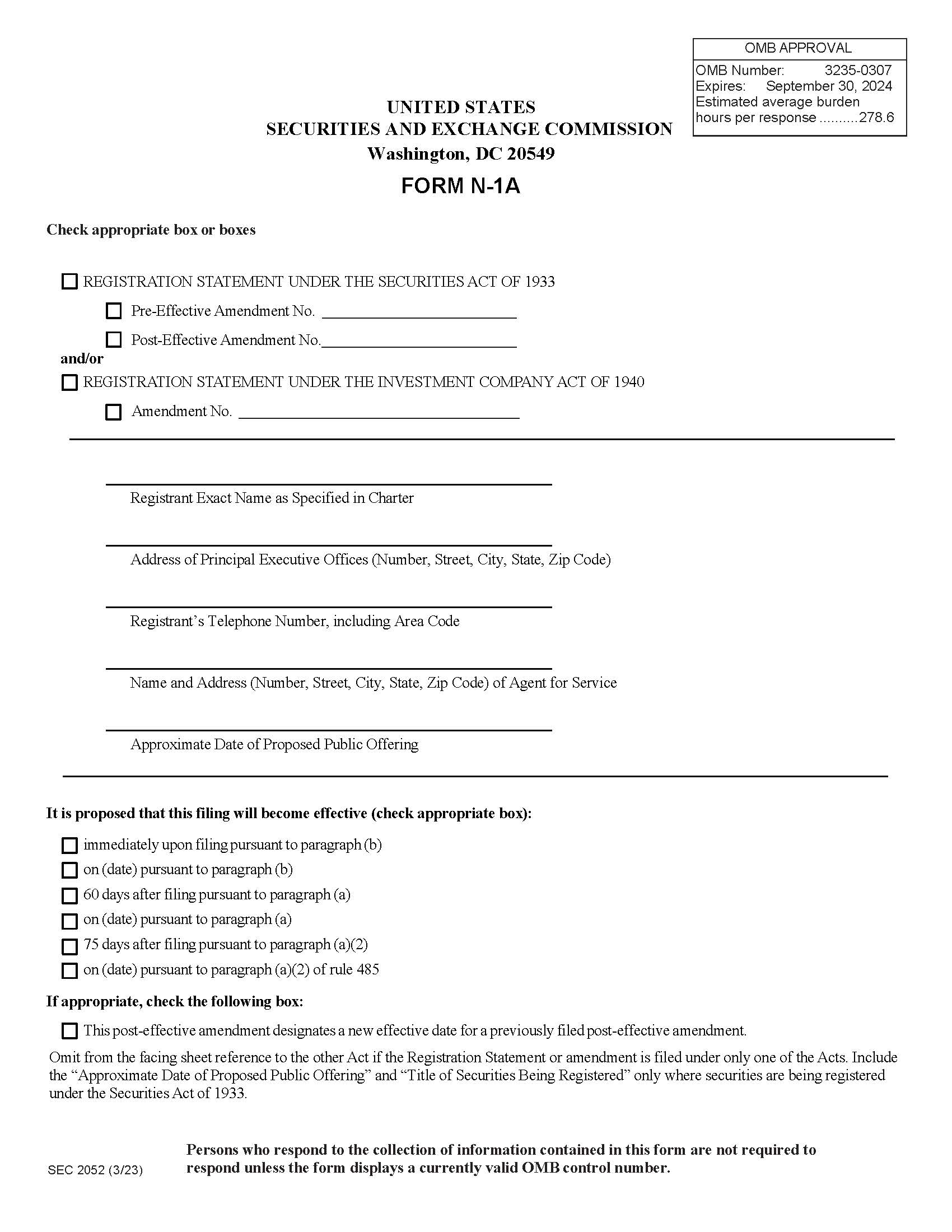 Form N-1A Registration Statement (Open-End Management Investment Companies) (SEC2052) {N-1A} | Pdf Fpdf Docx | Official Federal Forms