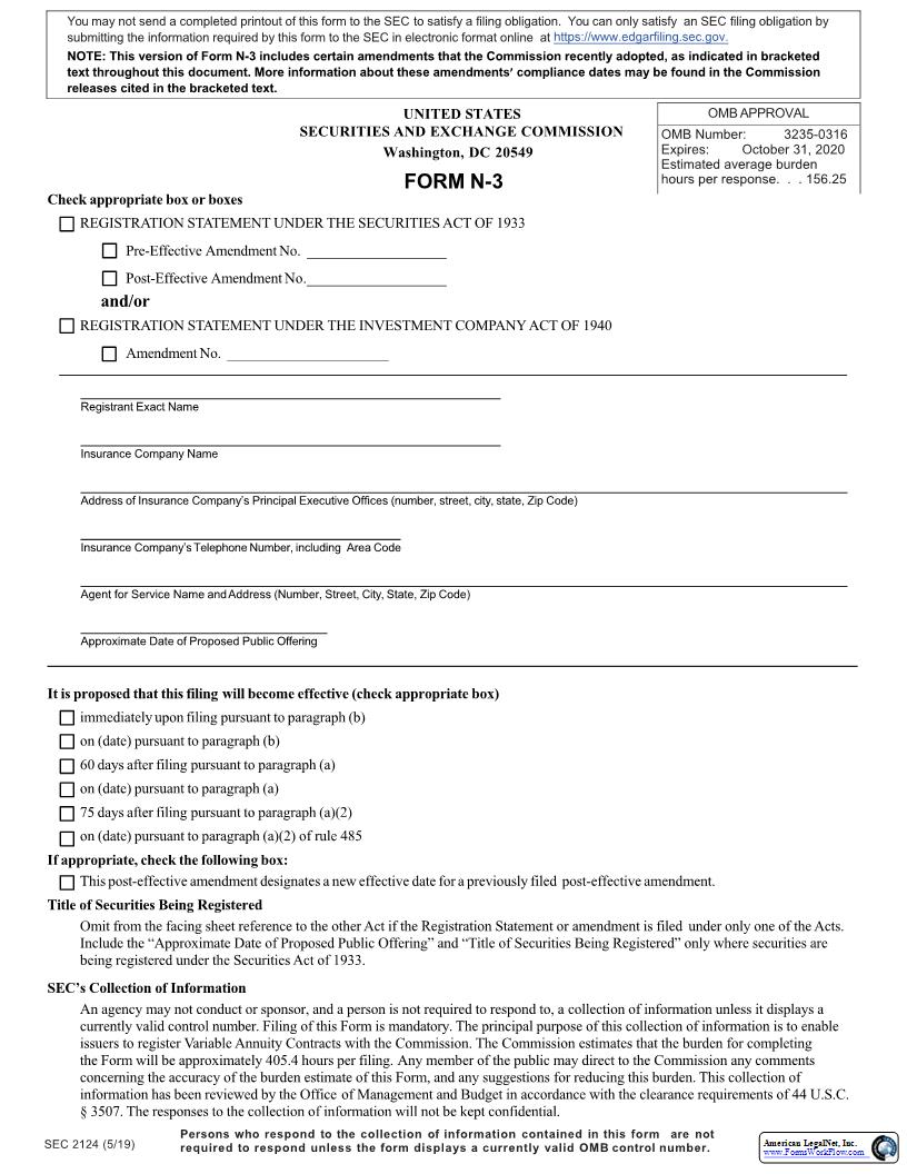 Form N-3 Registration Statement (Accounts Organized As Management Investment Co.) (SEC2124) {N-3} | Pdf Fpdf Docx | Official Federal Forms