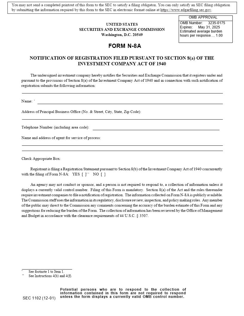 Form N-8A Notification Of Registration Filed Pursuant To Sect 8(a) (SEC1102) {N-8A} | Pdf Fpdf Docx | Official Federal Forms