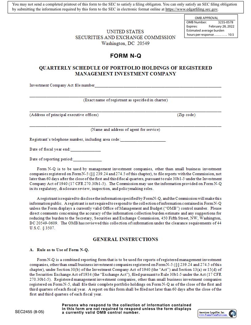 Form N-Q Quarterly Schedule Of Portfolio Holdings Of Registered Management Investment Company (SEC2455) {N-Q} | Pdf Fpdf Docx | Official Federal Forms