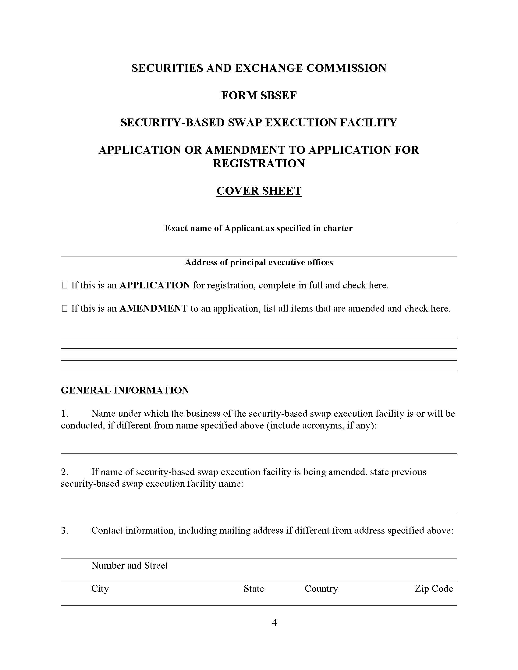 Form SBSEF Security-Based Swap Execution Facility Appilcation For Registration {SBSEF} | Pdf Fpdf Docx | Official Federal Forms