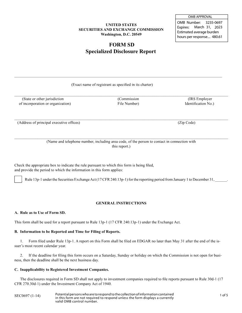 Form SD Specialized Disclosure Report (SEC0697) {SD} | Pdf Fpdf Docx | Official Federal Forms