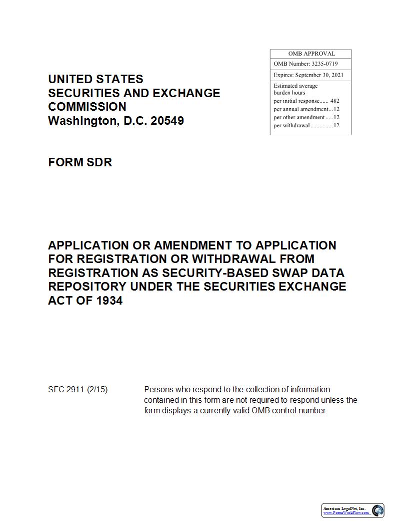 Form SDR Application Or Amendment To Application For Registration Or Withdrawal (SEC2911) {SDR} | Pdf Fpdf Docx | Official Federal Forms