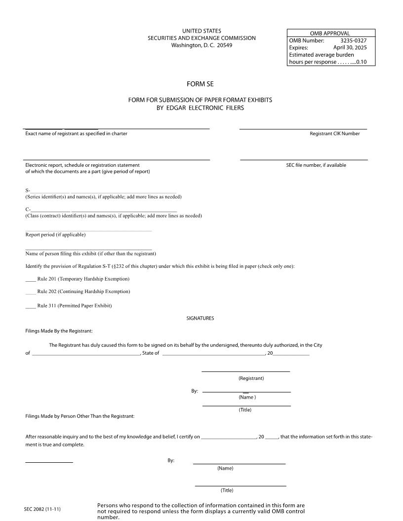 Form SE For Submission Of Paper Format Exhibits By Electronic Filers (SEC2082) {SE} | Pdf Fpdf Docx | Official Federal Forms