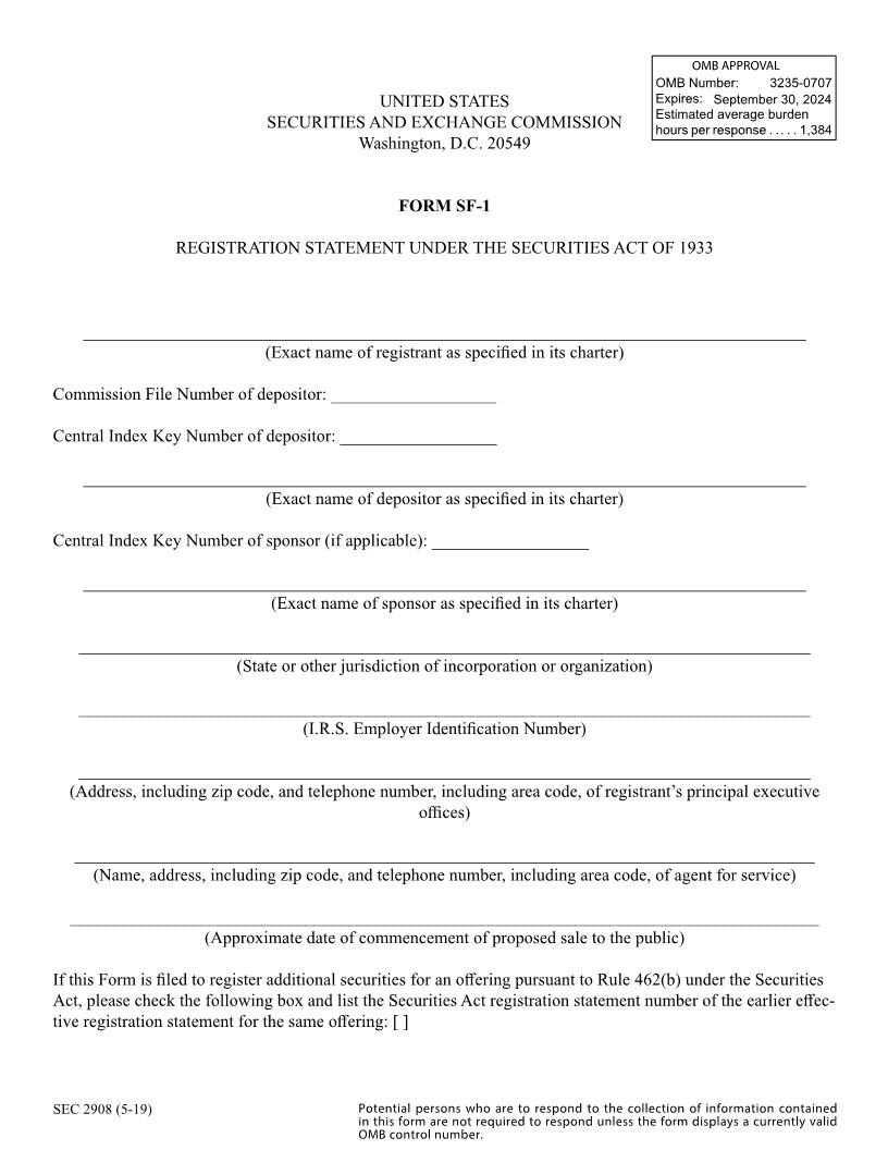 Form SF-1 Registration Statement Under The Securities Act Of 1933 (SEC2908) {SF-1} | Pdf Fpdf Docx | Official Federal Forms