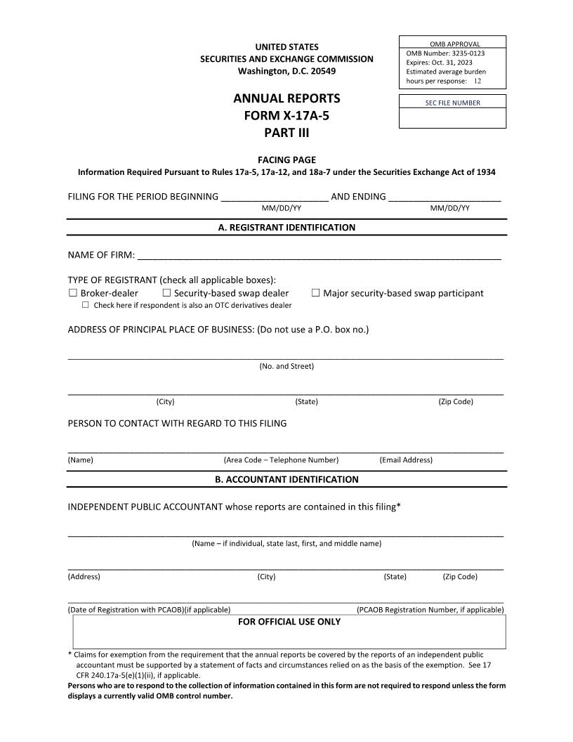 Form X-17A Annual Audited Report Part III (SEC1410) {X-17A-5} | Pdf Fpdf Docx | Official Federal Forms