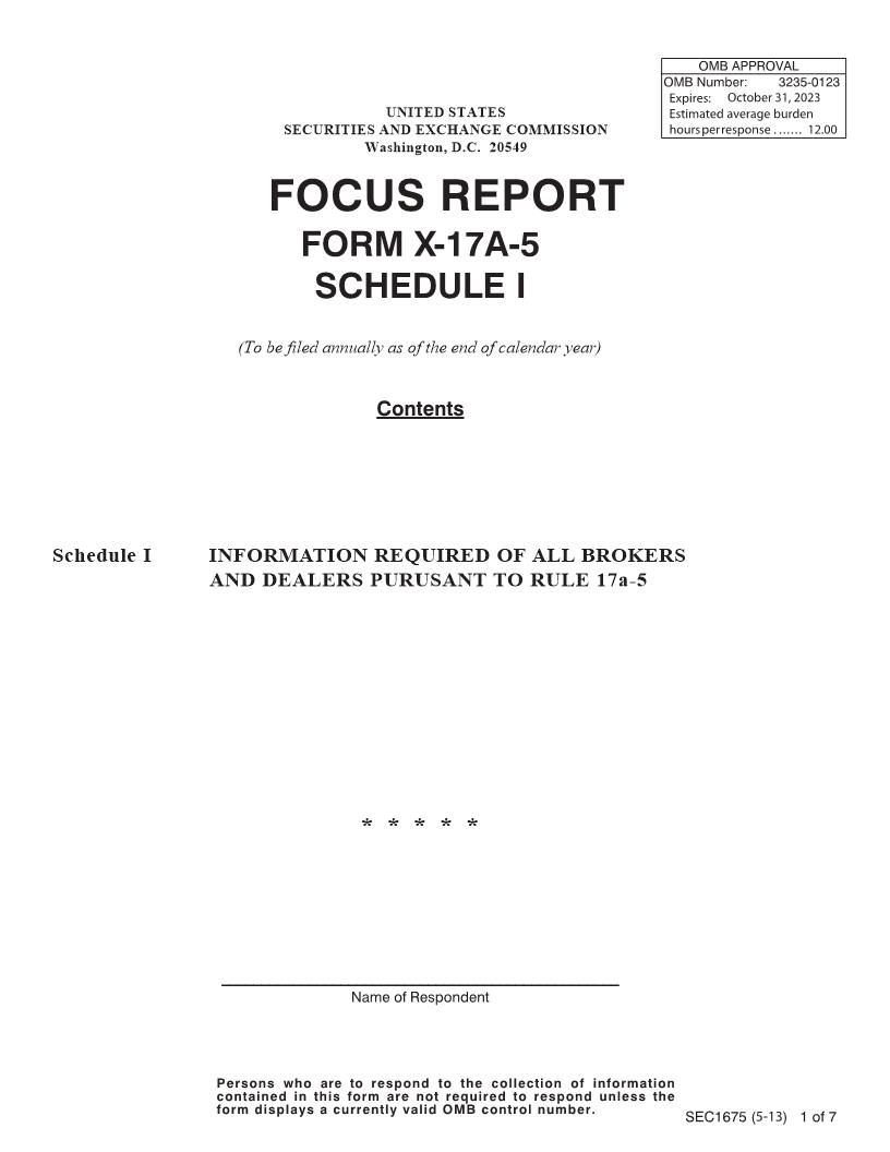 Form X-17A-5 Focus Report Form X-17A-5 Schedule 1 (SEC1675) {X-17A-5} | Pdf Fpdf Doc Docx | Official Federal Forms