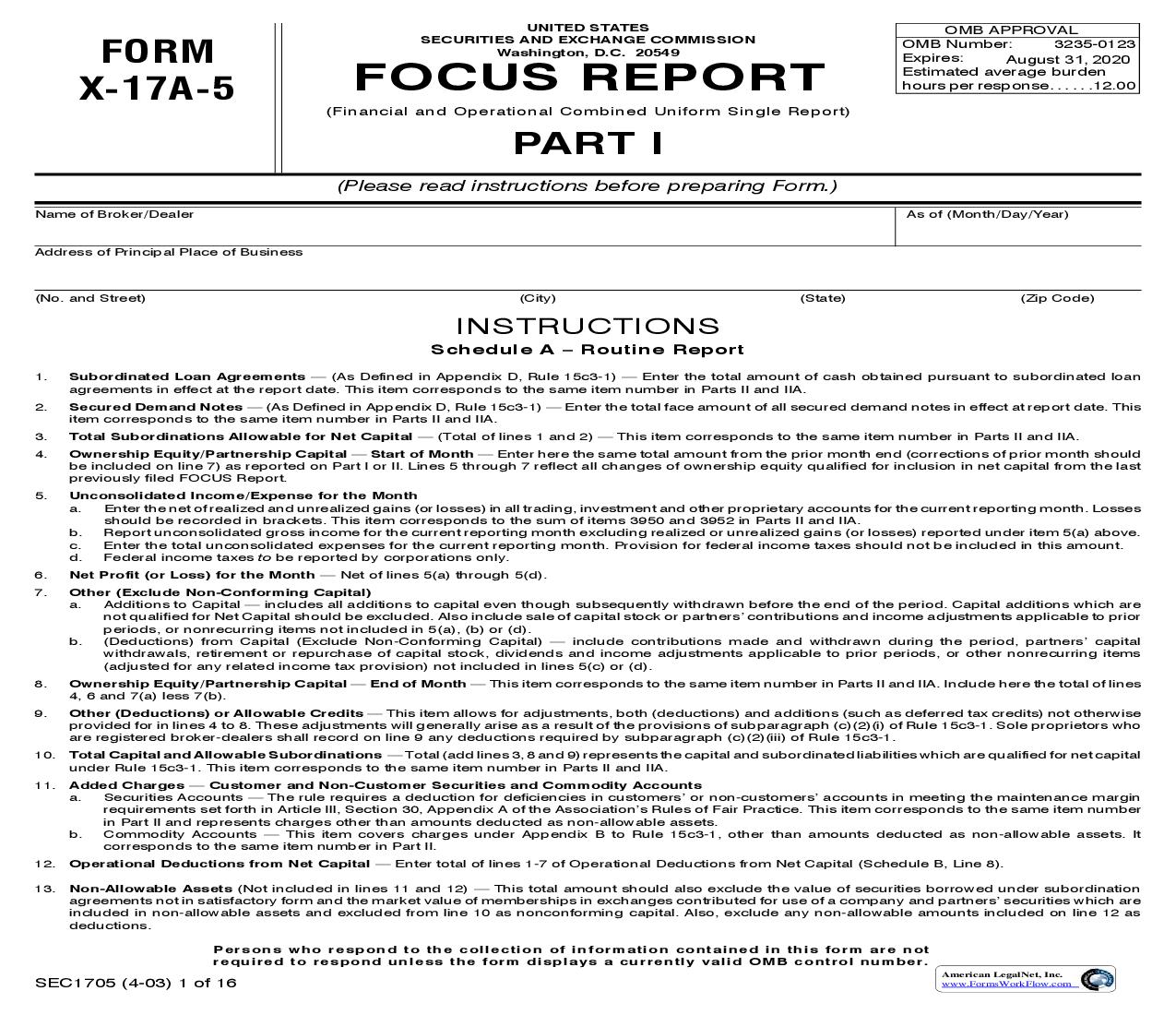 Form X-17A-5 Focus Report Part I (SEC1705) {X-17A-5} | Pdf Fpdf Doc Docx | Official Federal Forms