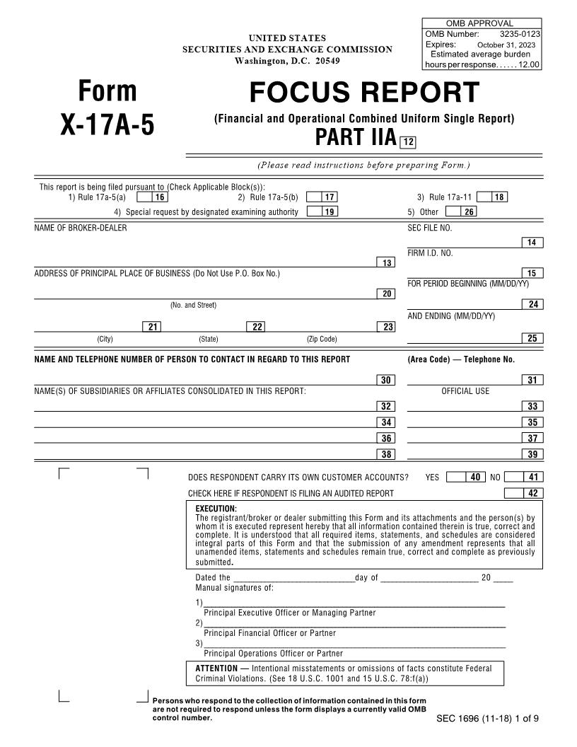 Form X-17A-5 Focus Report Part IIA (SEC1696) {X-17A-5} | Pdf Fpdf Docx | Official Federal Forms