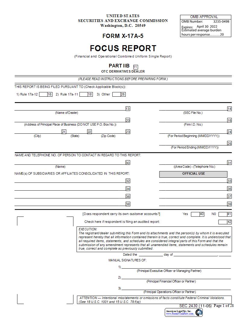 Form X-17A-5 Focus Report Part IIB OTC Derivates Dealer (SEC2430) {X-17A-5} | Pdf Fpdf Docx | Official Federal Forms