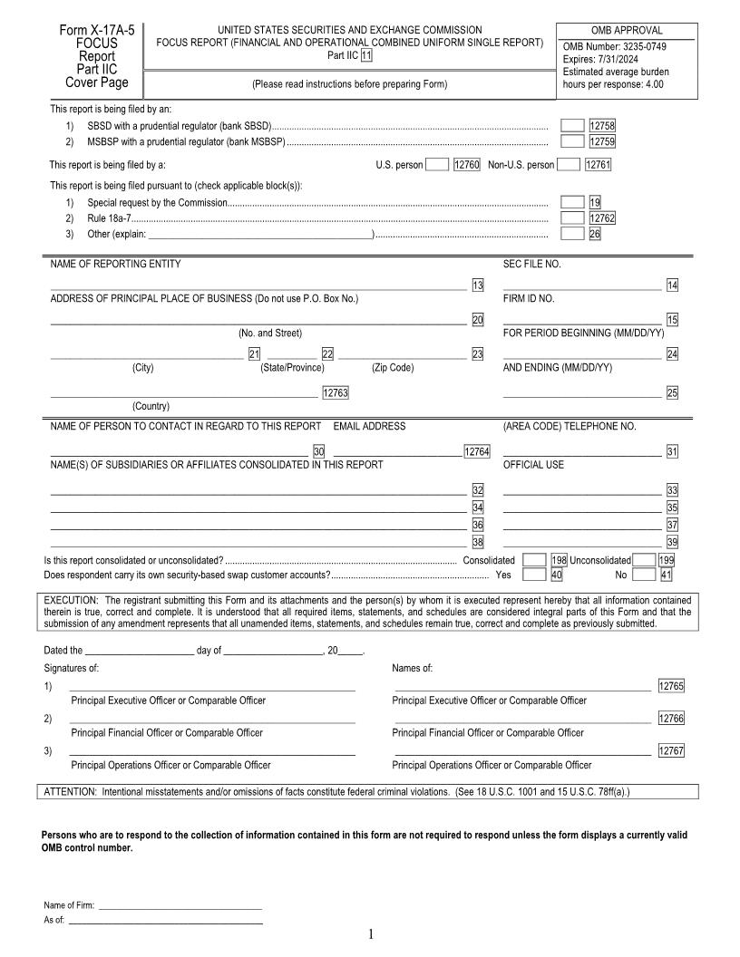 Form X-17A-5 Focus Report Part IIC {{X-17A-5} | Pdf Fpdf Docx | Official Federal Forms