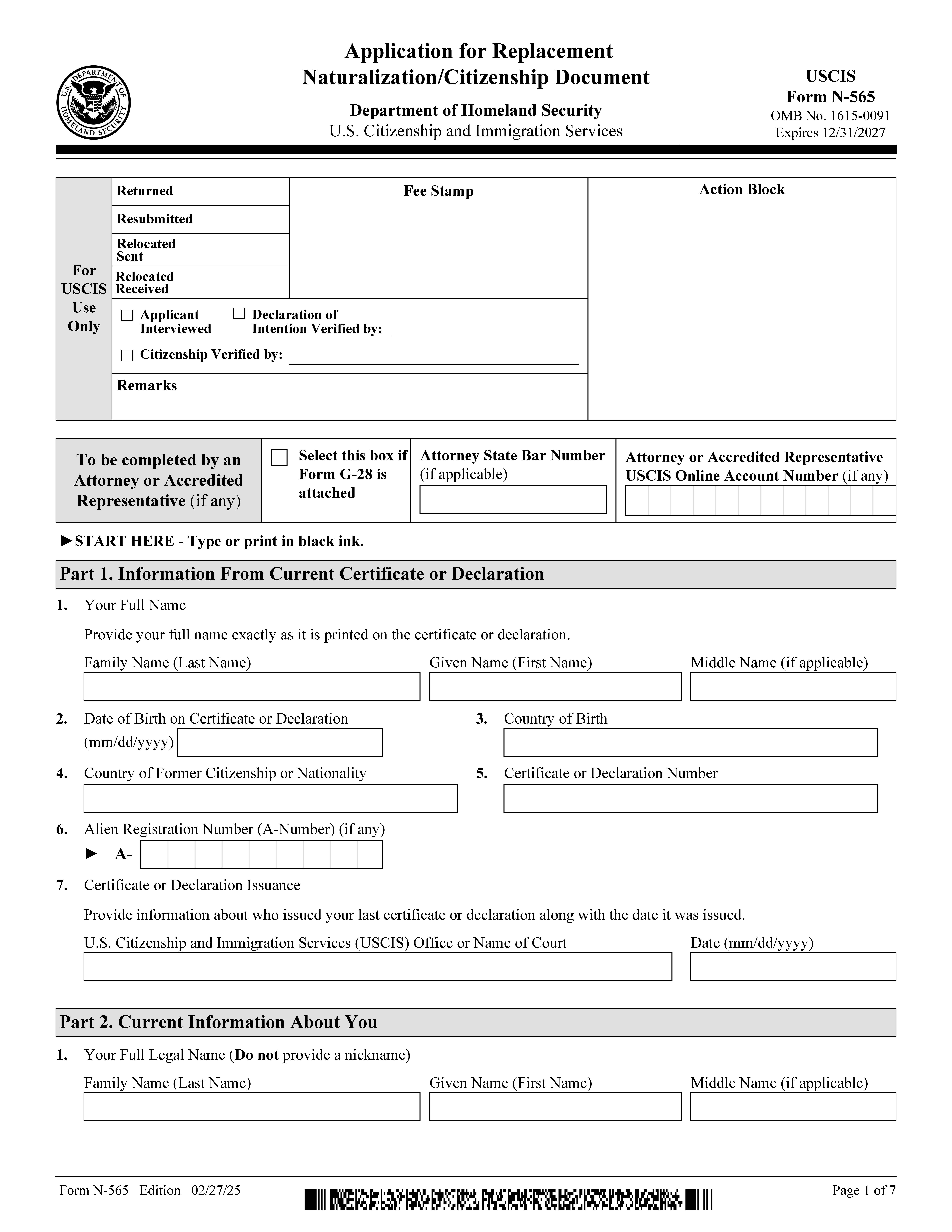 Application For Replacement Naturalization-Citizenship Document {N-565} | Pdf Fpdf Doc Docx | Official Federal Forms