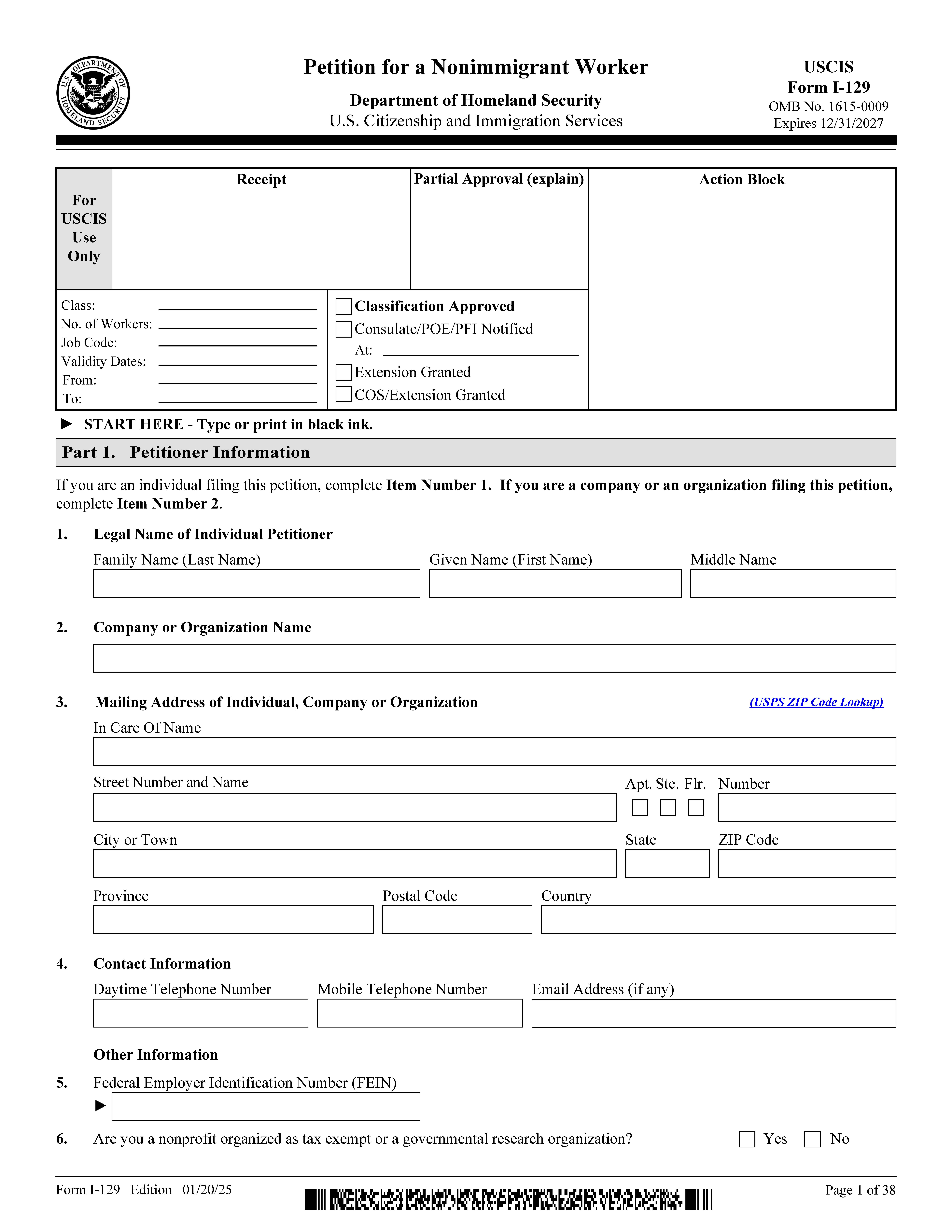 Petition For A Nonimmigrant Worker {I-129} | Pdf Fpdf Docx | Official Federal Forms