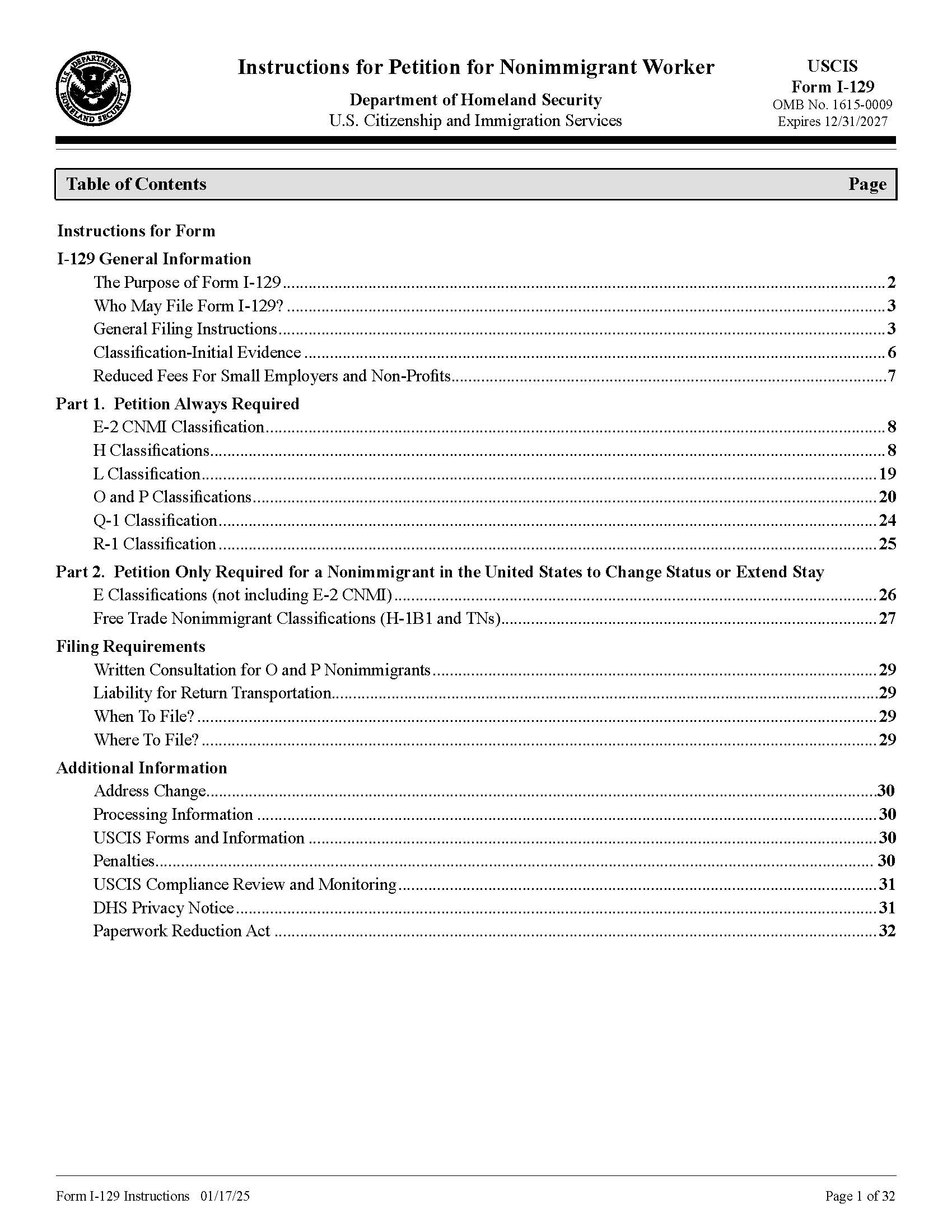 Petition For A Nonimmigrant Worker (Instructions) {I-129} | Pdf Fpdf Docx | Official Federal Forms
