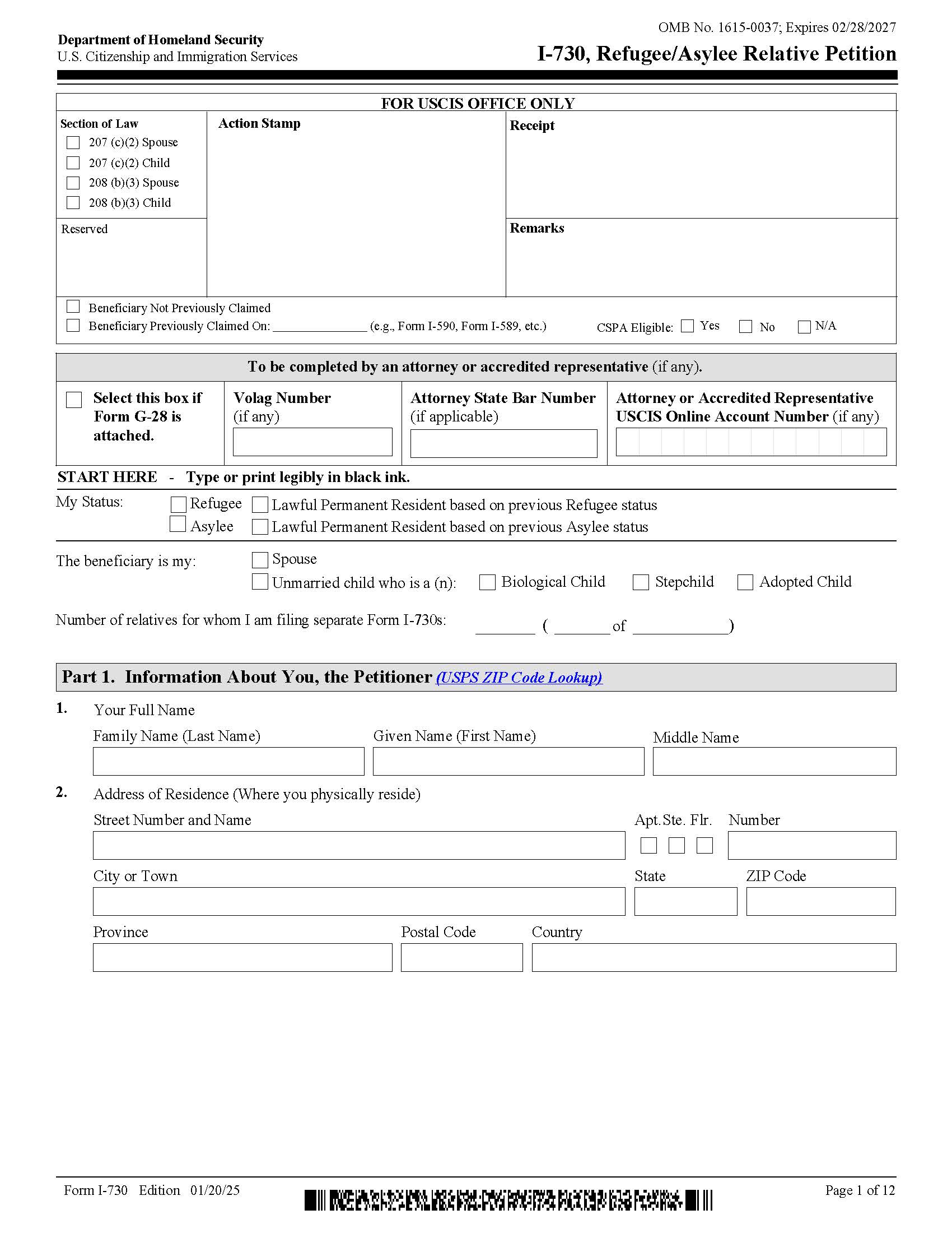 Refugee-Asylee Relative Petition {I-730} | Pdf Fpdf Doc Docx | Official Federal Forms