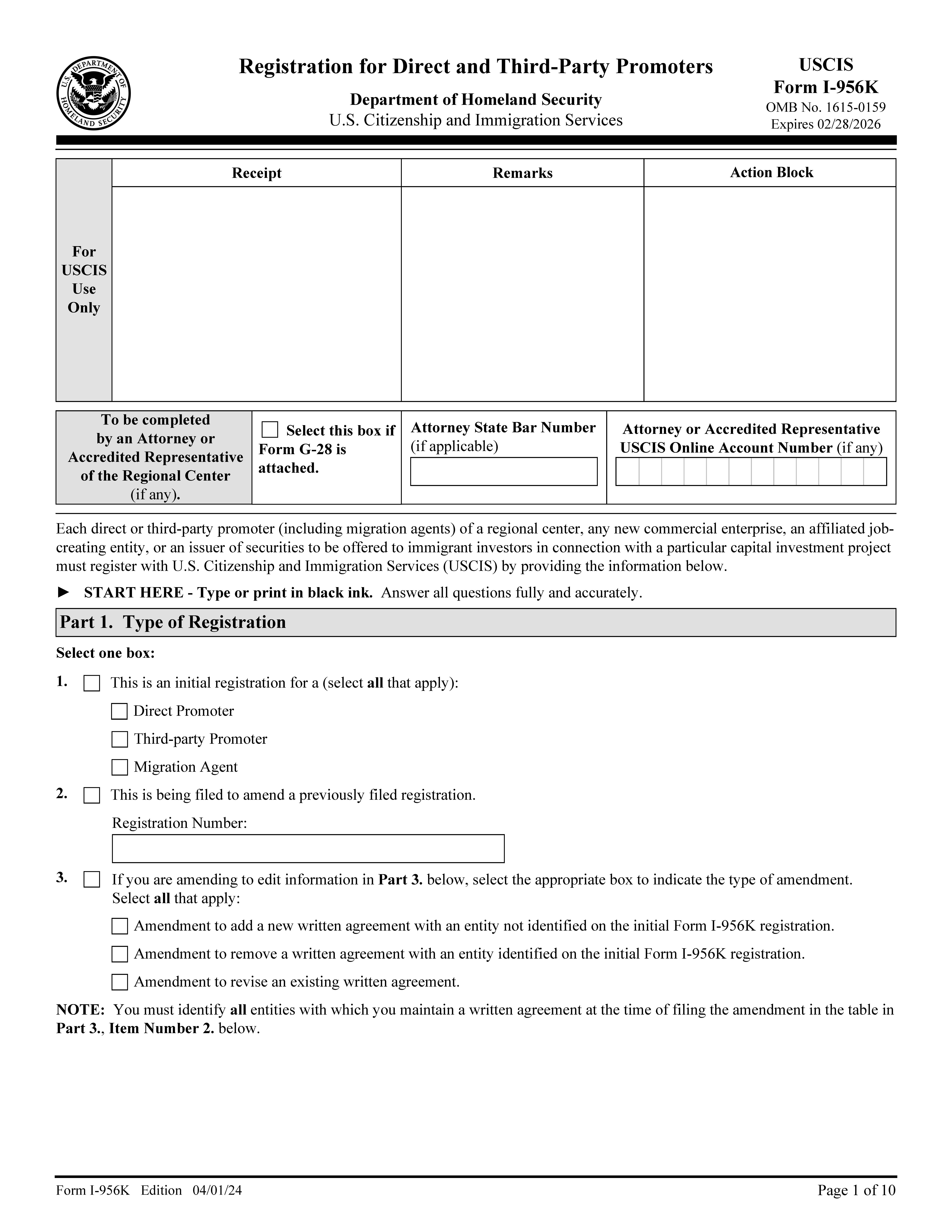 Registration For Direct And Third-Party Promoters {I-956K} | Pdf Fpdf Docx | Official Federal Forms
