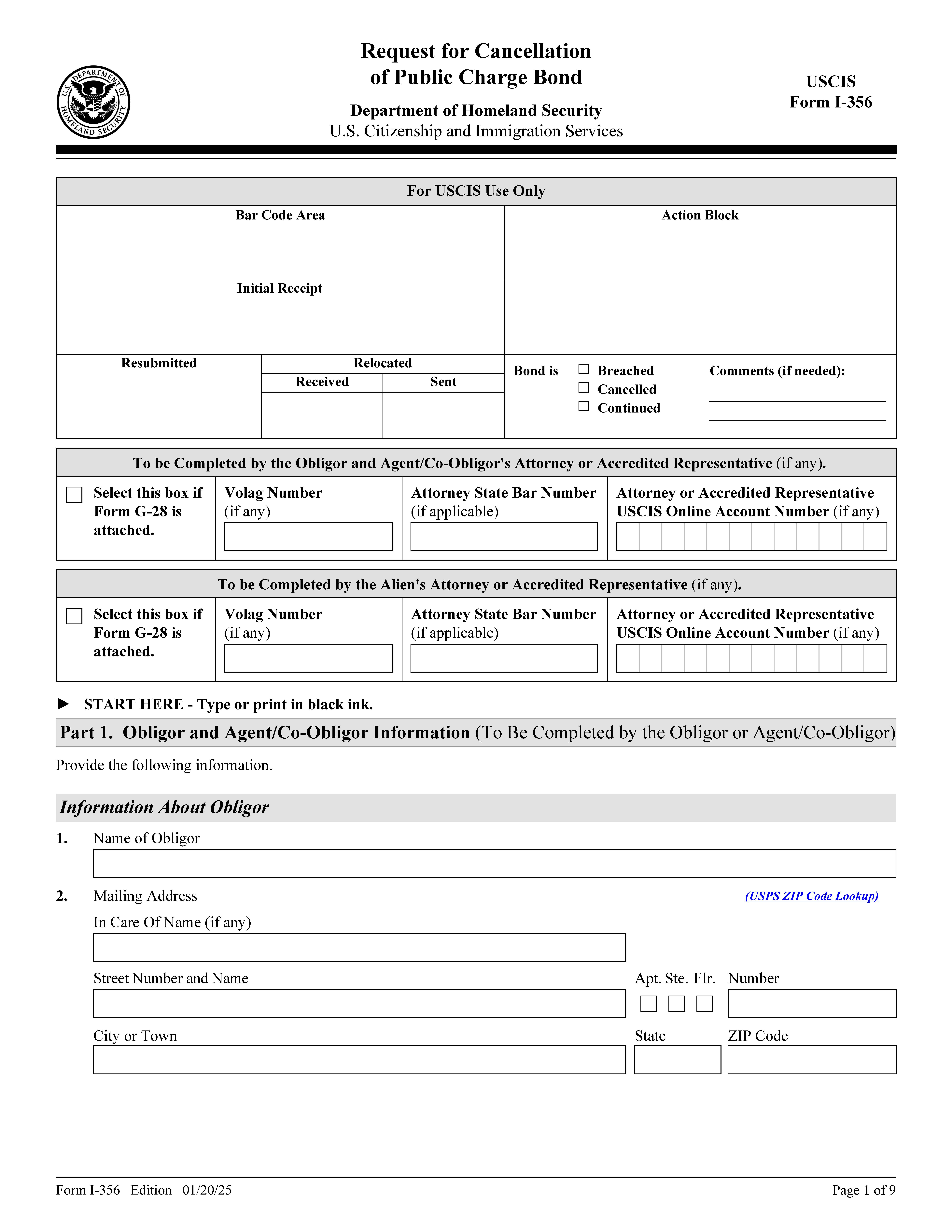 Request For Cancellation Of Public Charge Bond {I-356} | Pdf Fpdf Docx | Official Federal Forms