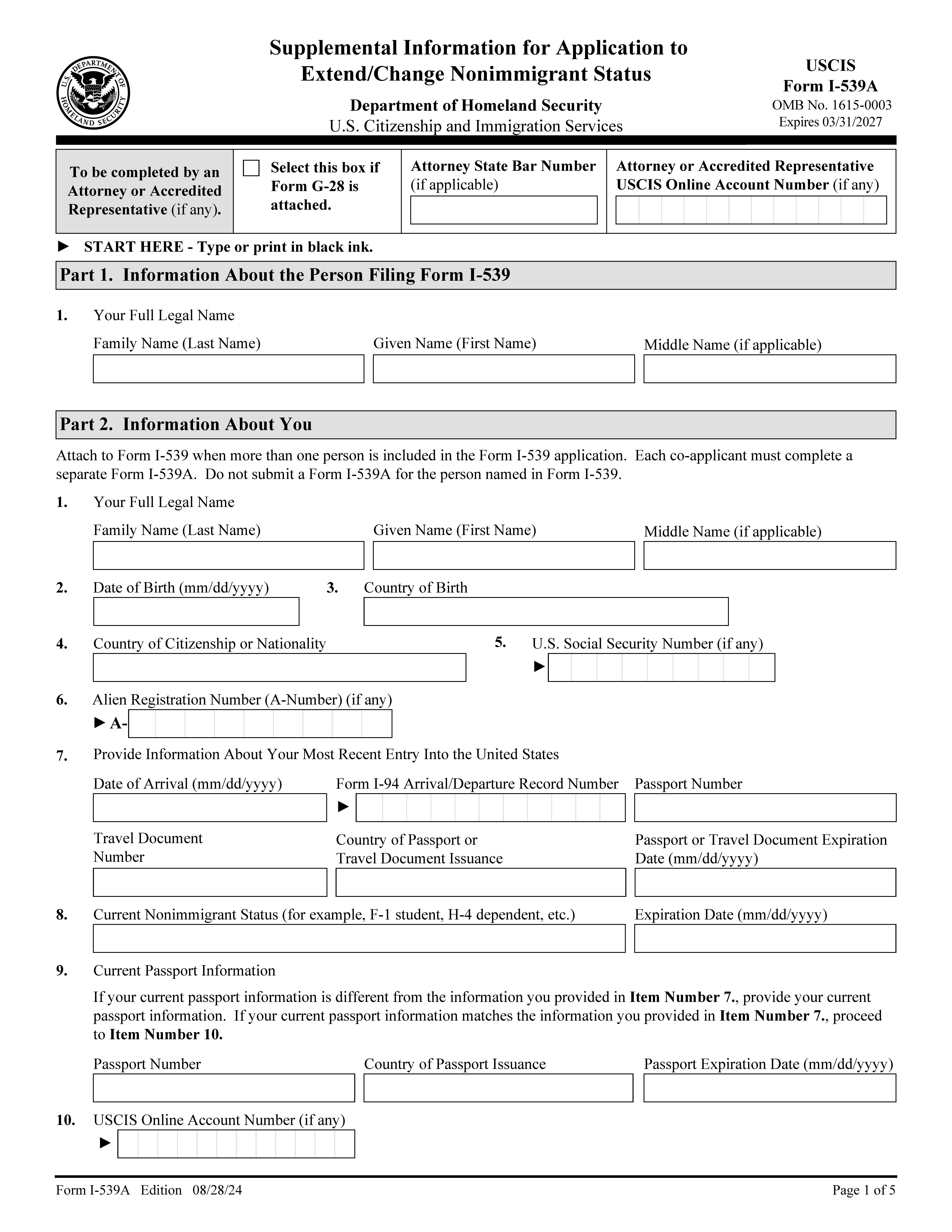 Supplement A To Form I-539 (Instructions For V Nonimmigrant Status) {I-539} | Pdf Fpdf Docx | Official Federal Forms