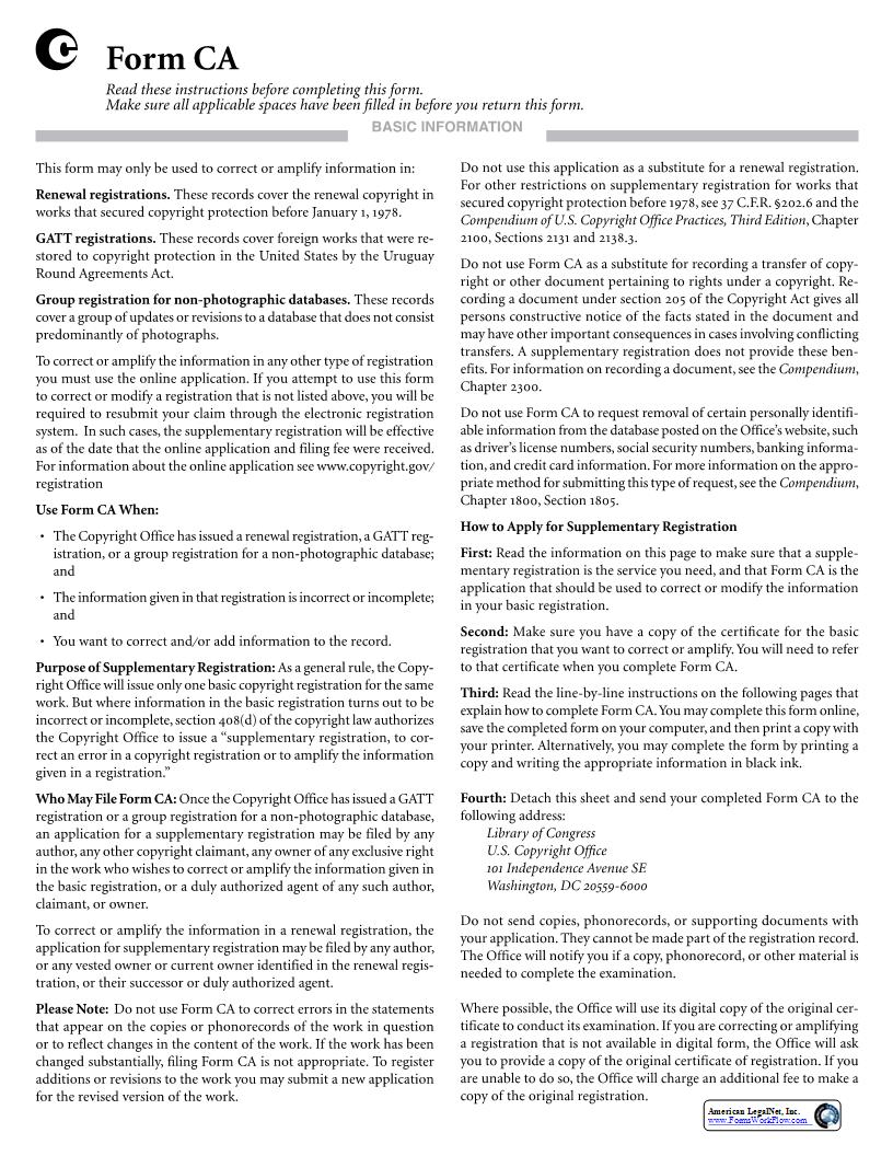 Form CA For Supplementary Registration {CA} | Pdf Fpdf Docx | Official Federal Forms