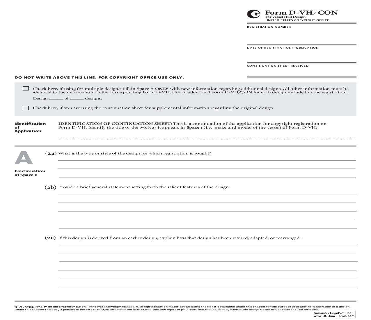 Form D-VH-Con For Vessel Hull Design Continuation Sheet | Pdf Fpdf Doc Docx | Official Federal Forms