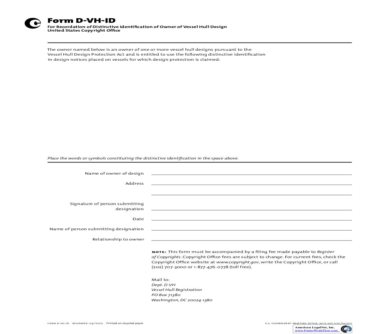 Form D-VH-ID For Recordation Of Distinctive Identification Of Owner Of Vessel Hull Design {DVH-ID} | Pdf Fpdf Doc Docx | Official Federal Forms