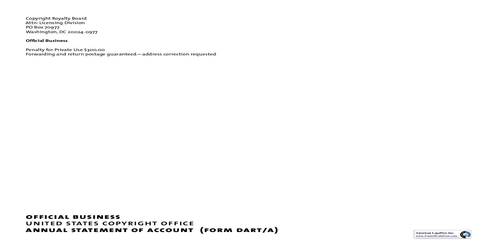 Form DART-A Annual Statement Of Account For Digital Audio Recording Products {DART-A} | Pdf Fpdf Docx | Official Federal Forms