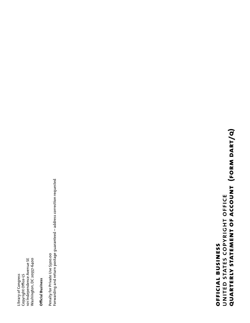 Form DART-Q Quarterly Statement Of Accounts For Digital Audio Recording Products {DART-Q} | Pdf Fpdf Docx | Official Federal Forms