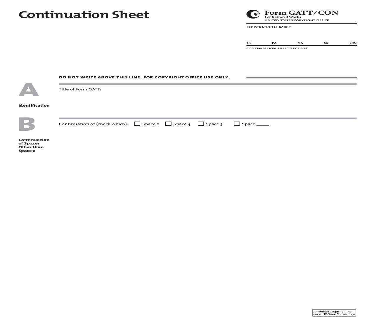 Form GATT-CON For Restored Works Continuation Sheet {GATT-CON} | Pdf Fpdf Doc Docx | Official Federal Forms