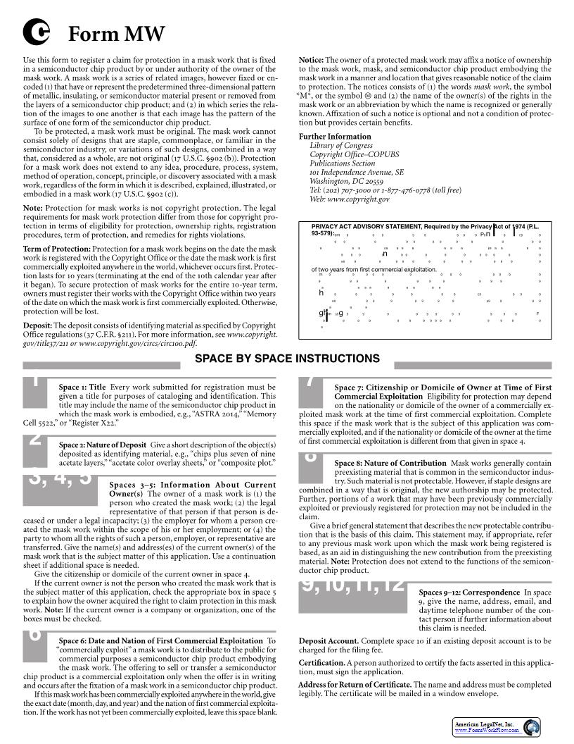 Form MW For Mask Works {MW} | Pdf Fpdf Docx | Official Federal Forms