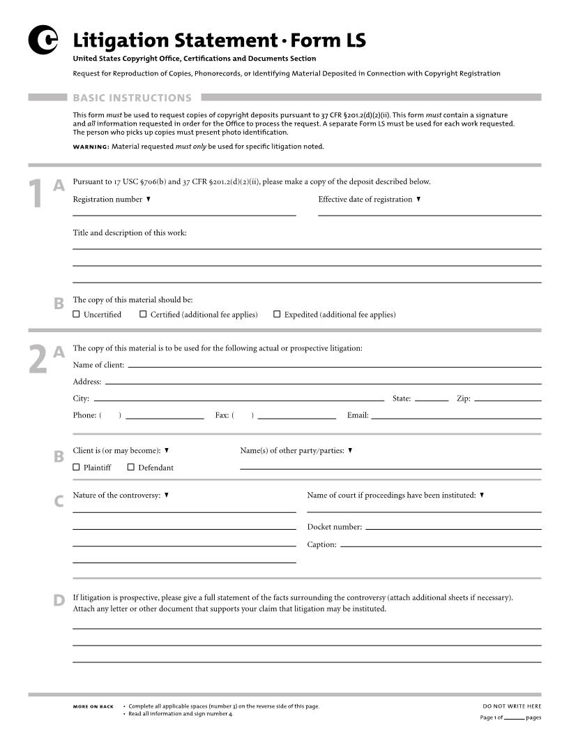 Litigation Statement Form LS {LS} | Pdf Fpdf Doc Docx | Official Federal Forms