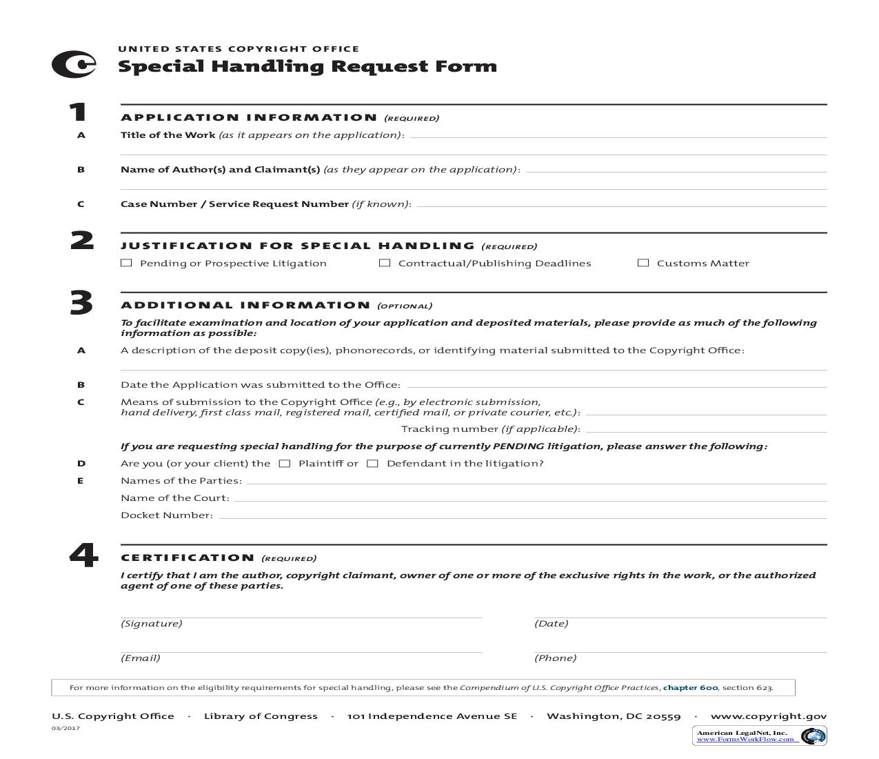 Special Handling Request Form | Pdf Fpdf Doc Docx | Official Federal Forms