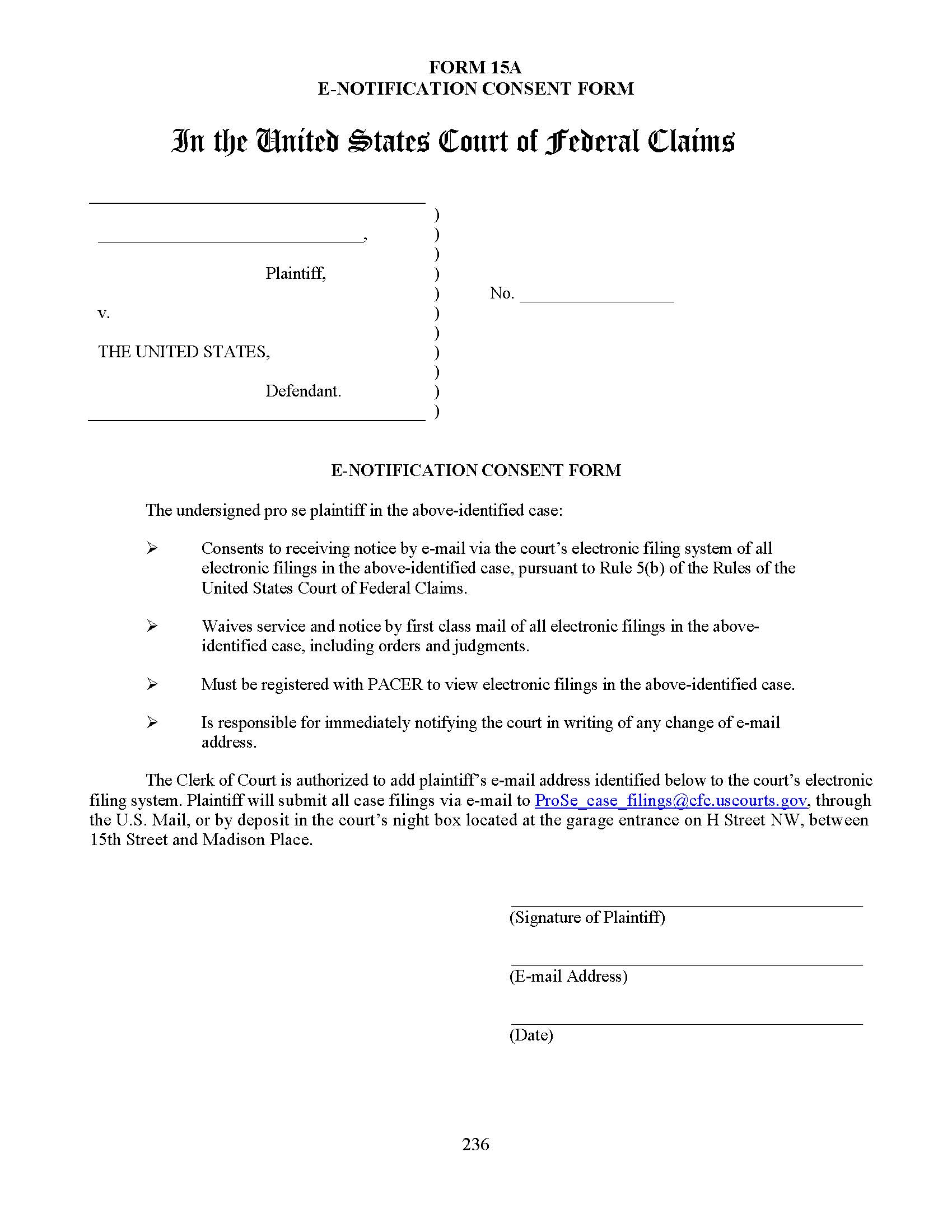 Form 15A E-Notification Consent Form {15A} | Pdf Fpdf Docx | Official Federal Forms
