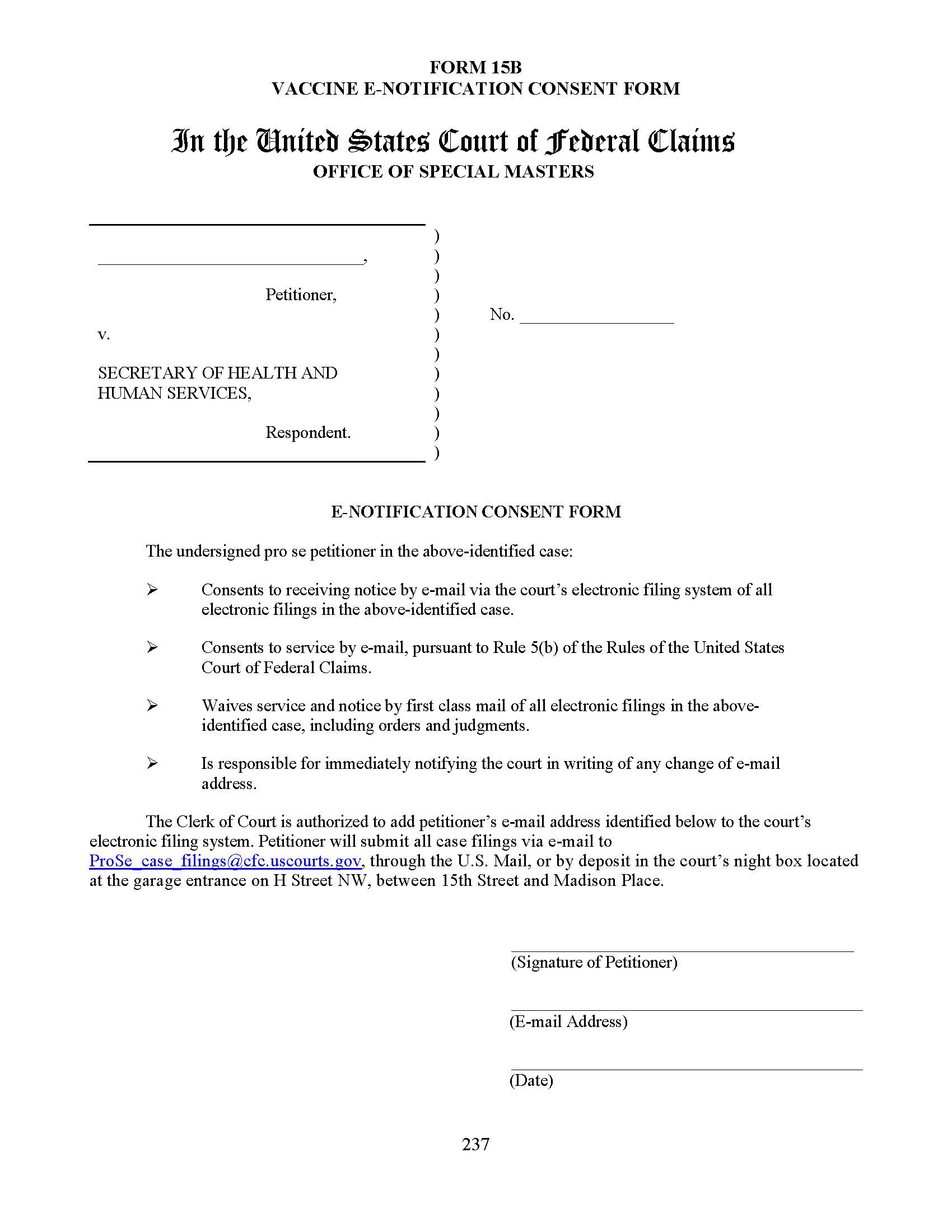 Form 15B Vaccine E-Notification Consent Form {15B} | Pdf Fpdf Docx | Official Federal Forms