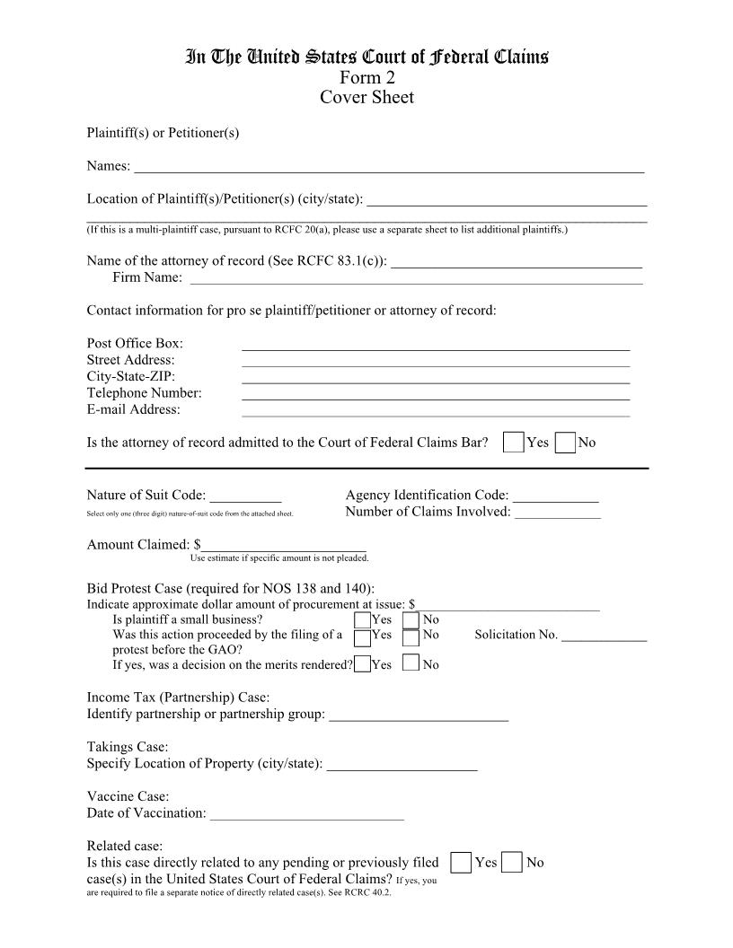 Form 2 Cover Sheet {2} | Pdf Fpdf Doc Docx | Official Federal Forms