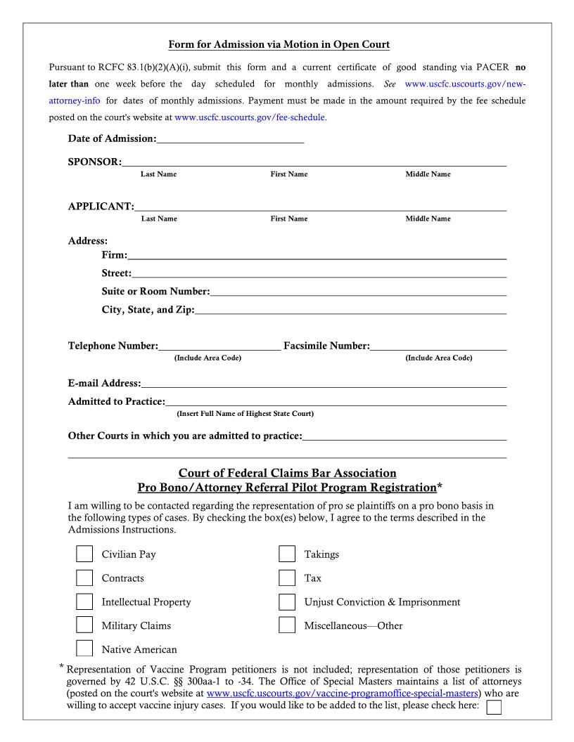 Form For Admission Via Motion In Open Court | Pdf Fpdf Doc Docx | Official Federal Forms