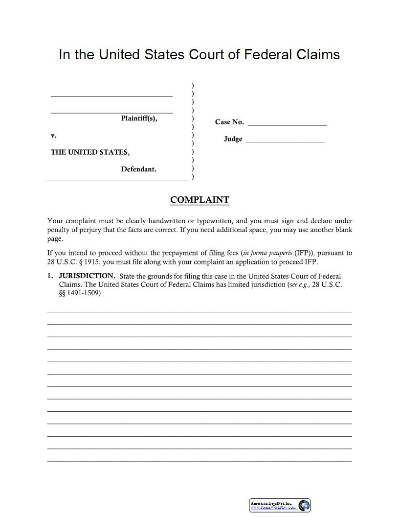 Pro Se Complaint Form | Pdf Fpdf Docx | Official Federal Forms