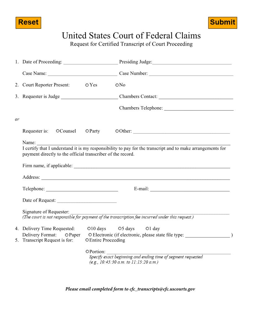 Request For Certified Transcript Of Court Proceedings | Pdf Fpdf Doc Docx | Official Federal Forms
