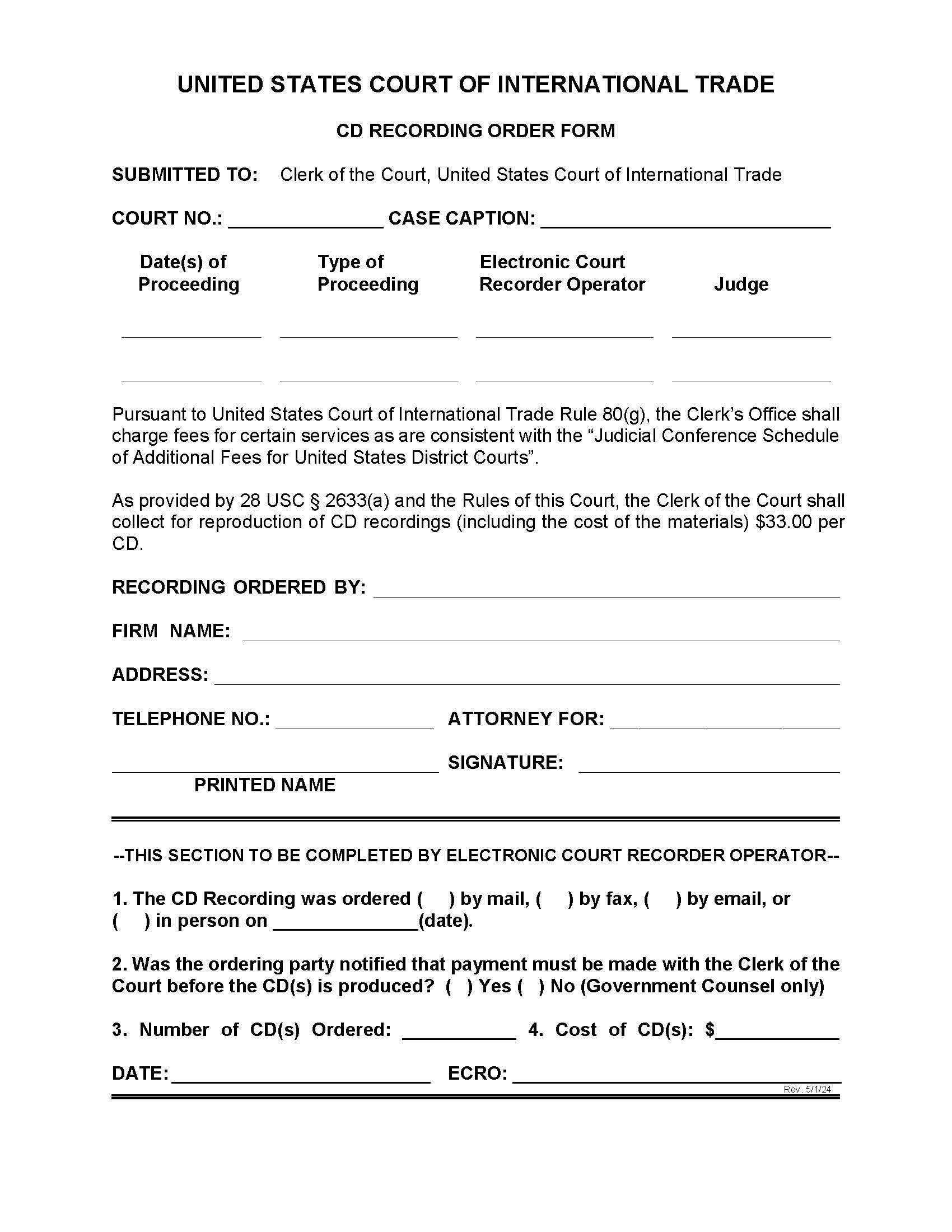 CD (Recording) Order Form | Pdf Fpdf Docx | Official Federal Forms