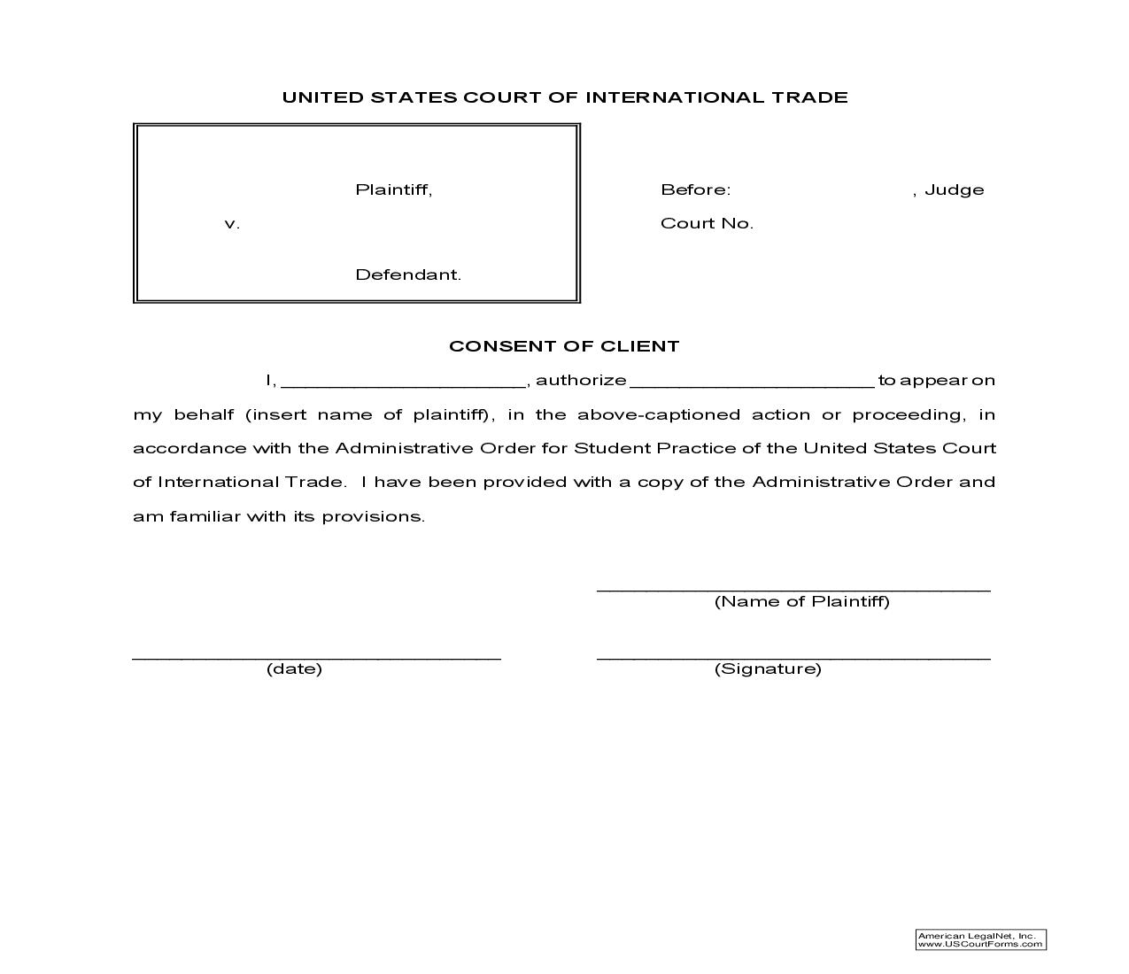 Consent Of Client (Law Student Appearance) | Pdf Fpdf Doc Docx | Official Federal Forms