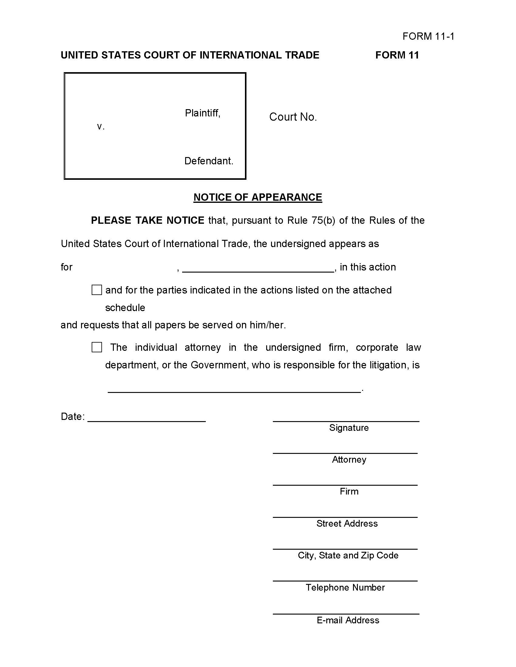 Form 11 Notice Of Appearance Rule 75(b)(2) {11} | Pdf Fpdf Doc Docx | Official Federal Forms