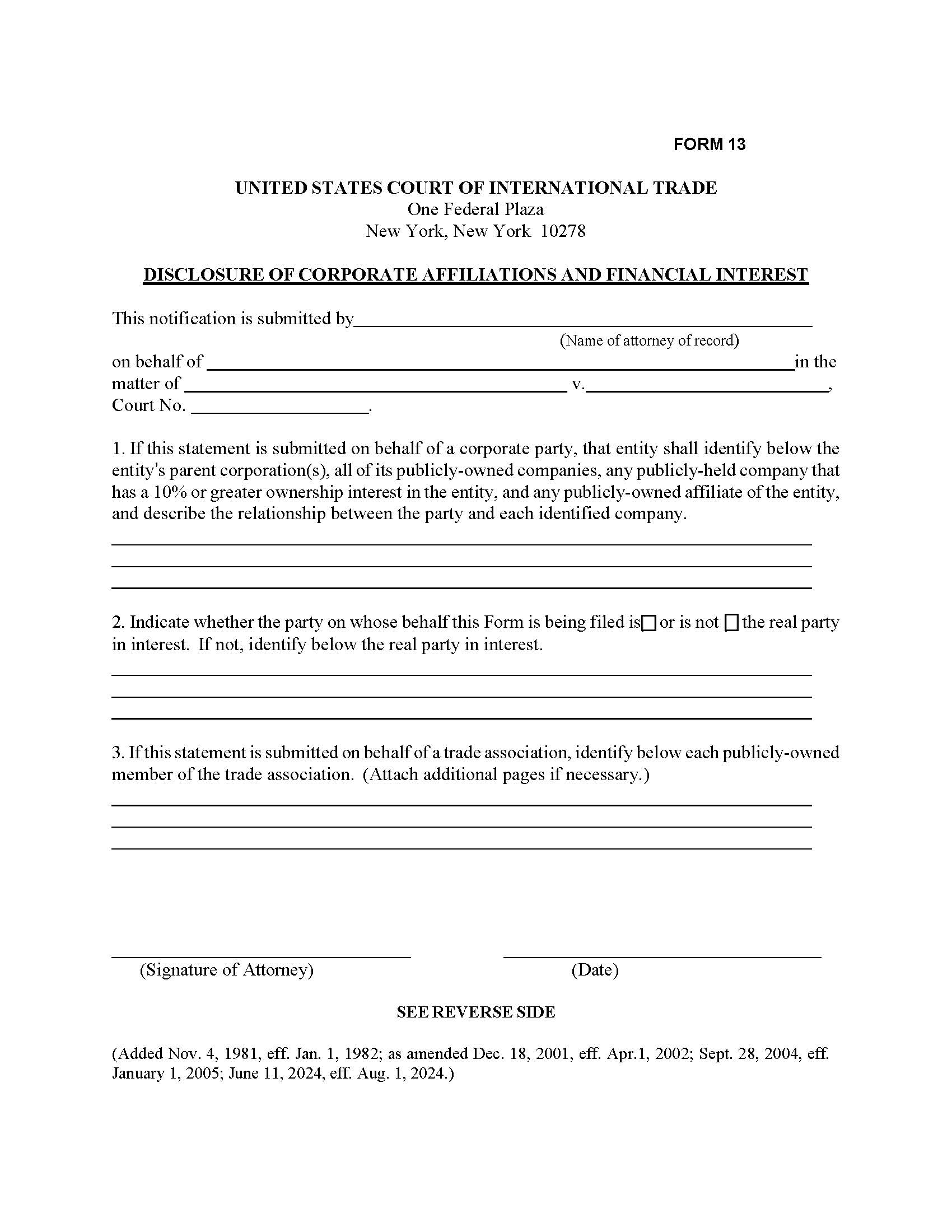 Form 13 Disclosure Of Coporate Affiliations And Financial Interest {13} | Pdf Fpdf Doc Docx | Official Federal Forms