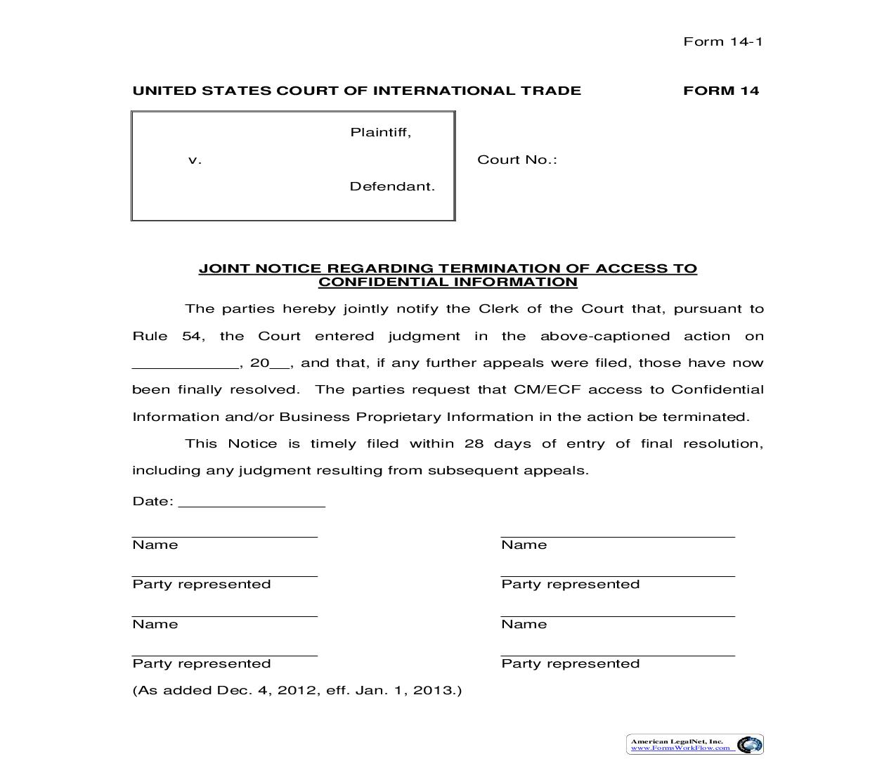 Form 14 Joint Notice Regarding Termination Of Access To Confidential Information {14} | Pdf Fpdf Doc Docx | Official Federal Forms