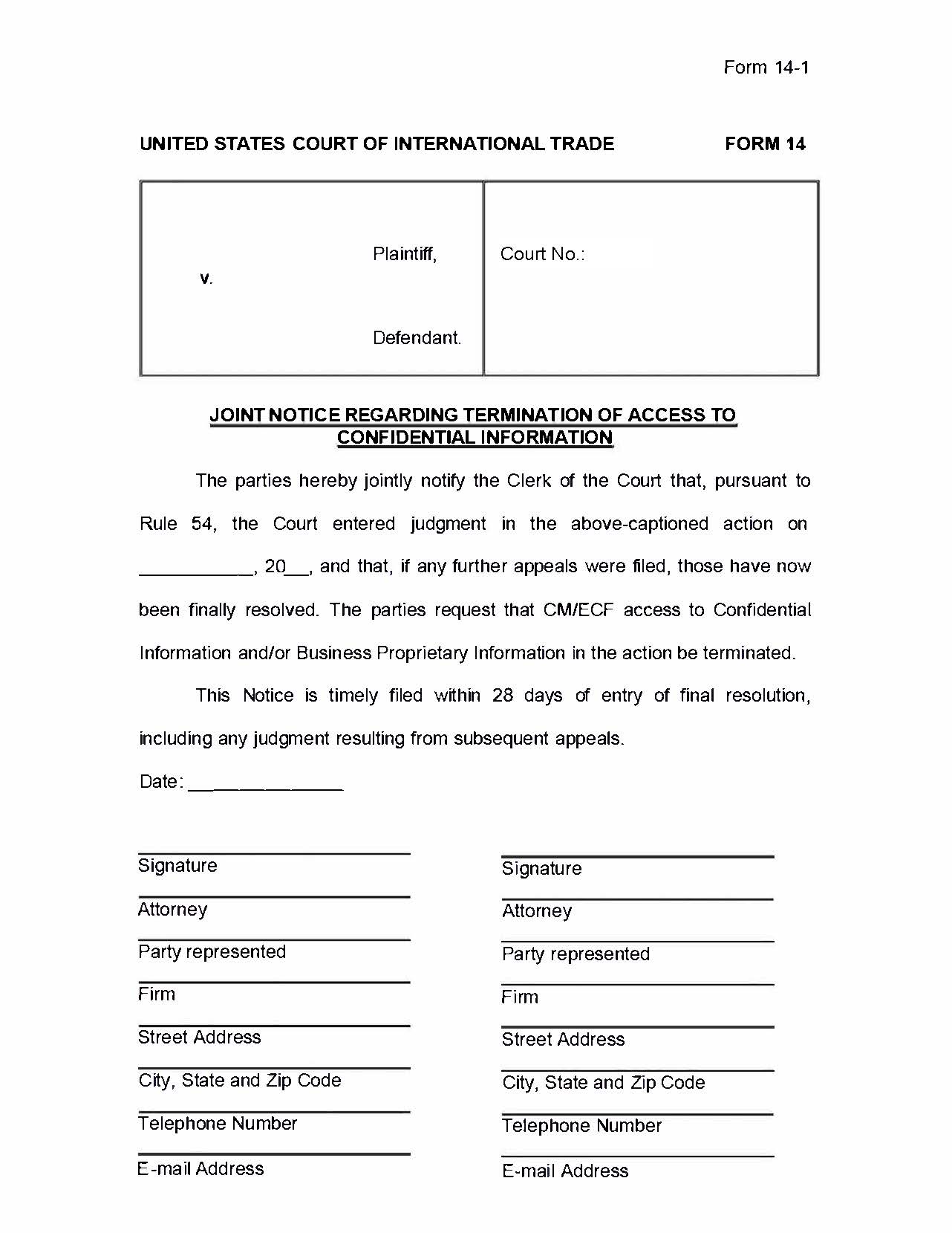 Form 14 Joint Notice Regarding Termination Of Access To Confidential Information {14} | Pdf Fpdf Doc Docx | Official Federal Forms