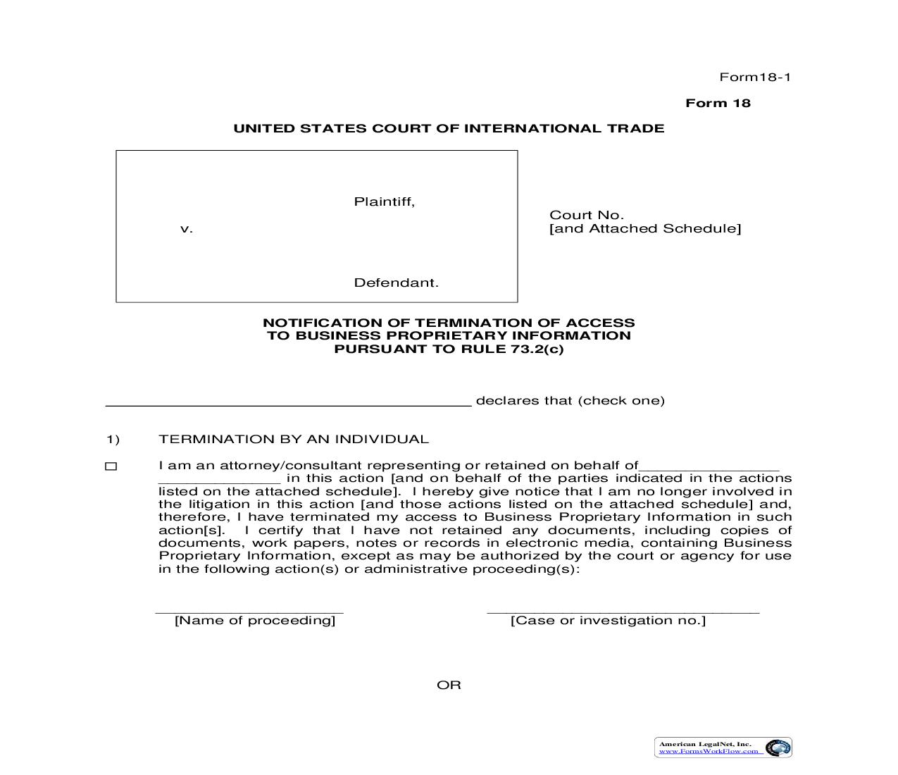 Form 18 Notification Of Termination Of Access To Business Proprietary Information {18} | Pdf Fpdf Doc Docx | Official Federal Forms