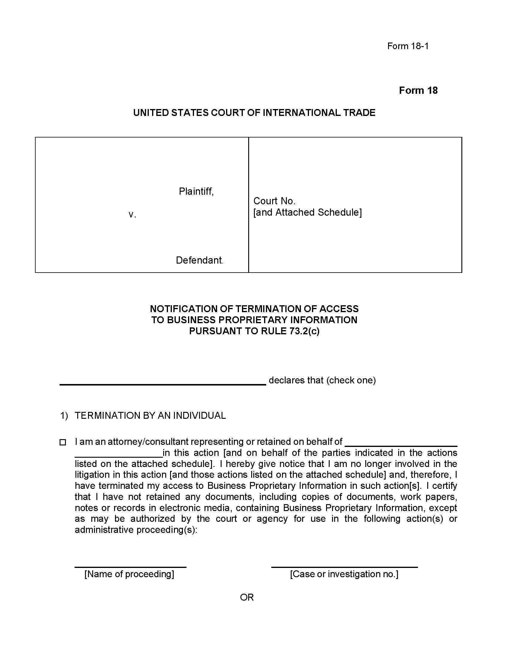 Form 18 Notification Of Termination Of Access To Business Proprietary Information {18} | Pdf Fpdf Doc Docx | Official Federal Forms