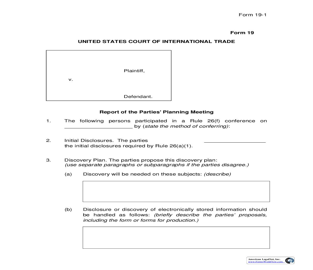 Form 19 Report Of Parties Planning Conference {19} | Pdf Fpdf Doc Docx | Official Federal Forms