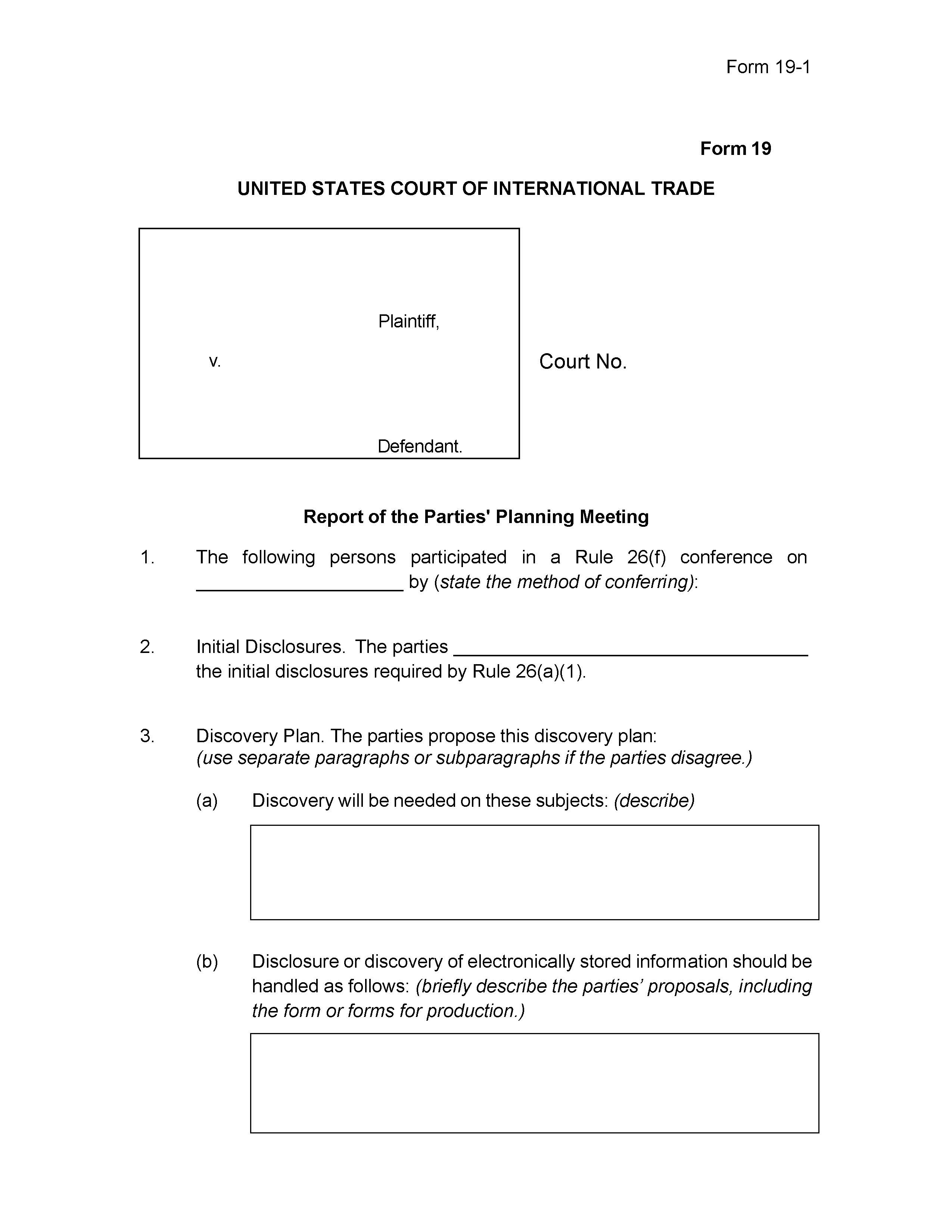 Form 19 Report Of Parties Planning Conference {19} | Pdf Fpdf Doc Docx | Official Federal Forms