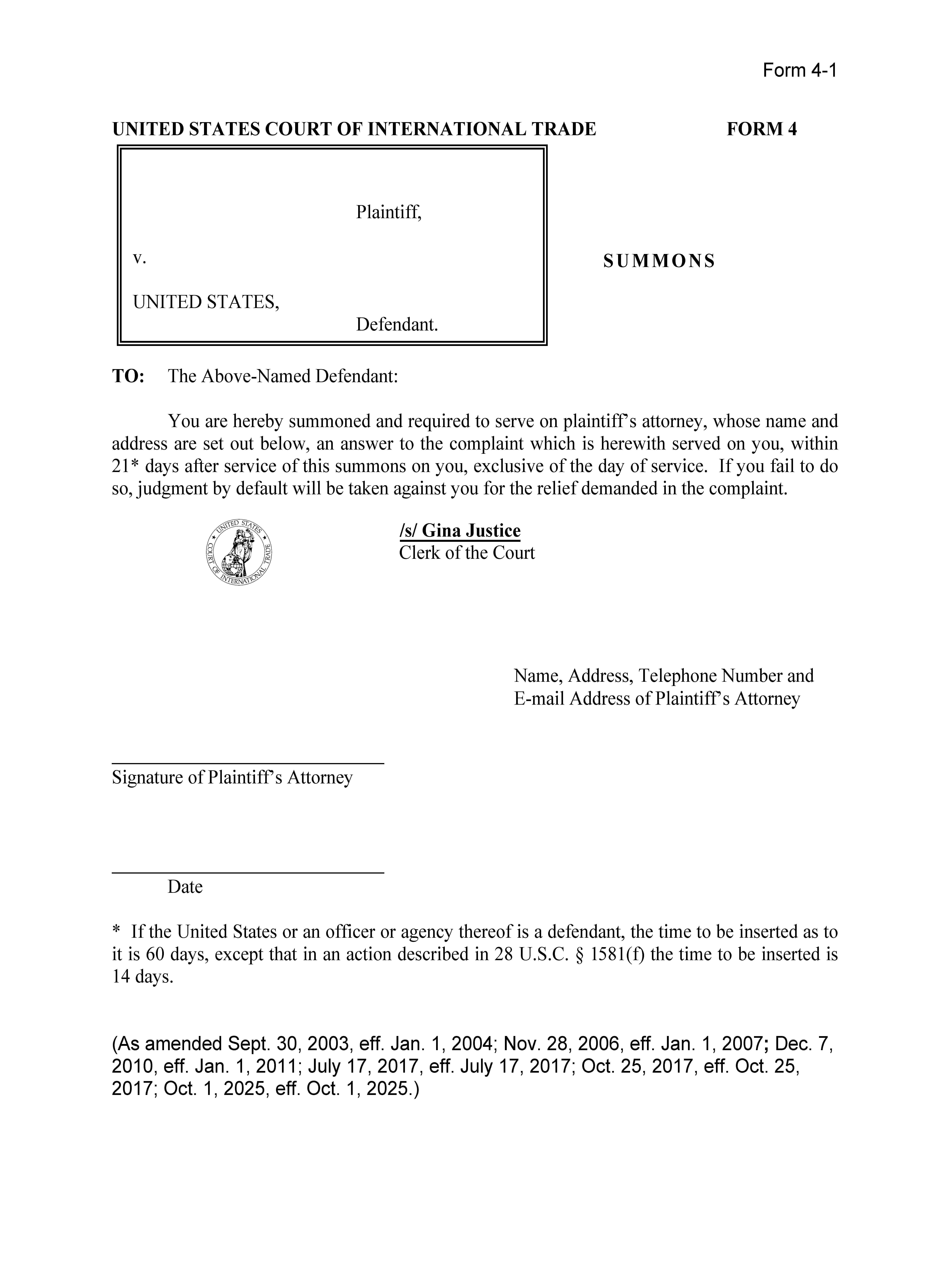 Form 4 Summons (General) {4} | Pdf Fpdf Doc Docx | Official Federal Forms
