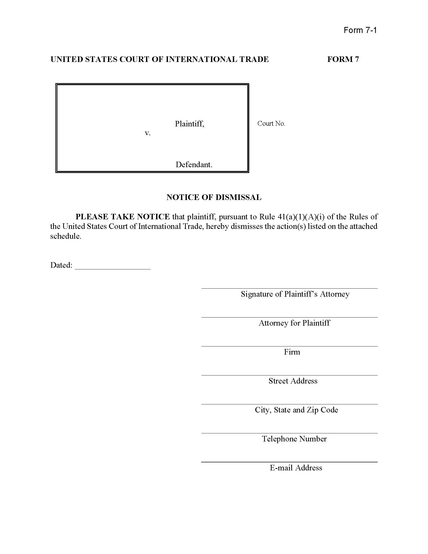 Form 7 Notice Of Dismissal, Rule 41(a)(1)(A) {7} | Pdf Fpdf Docx | Official Federal Forms