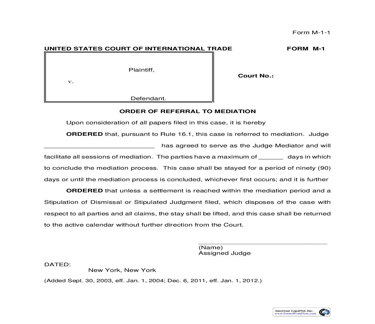 Form M-1 Order Of Referral To Mediation {M-1} | Pdf Fpdf Doc Docx | Official Federal Forms